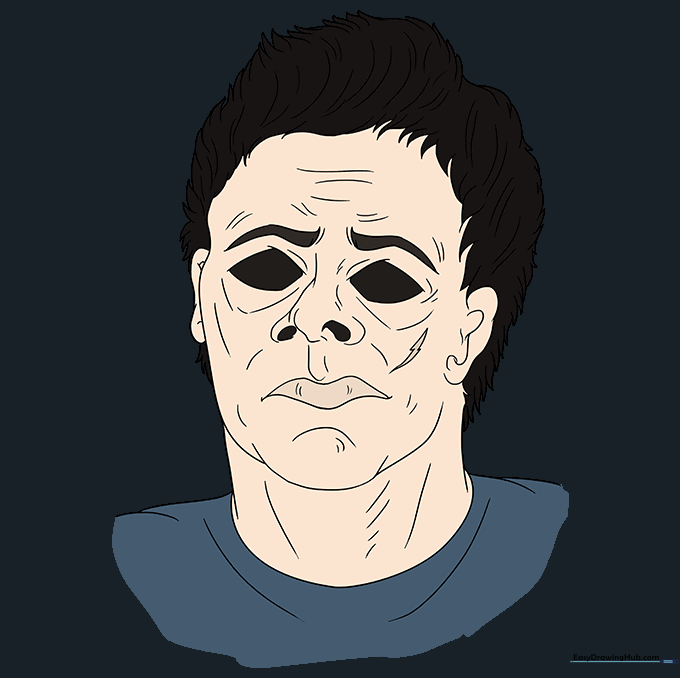 Finished Michael Myers drawing with shading and color applied.