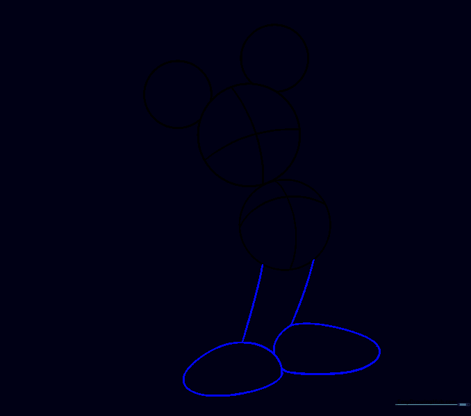 Simple line sketches for legs and oval shapes for feet attached to the body.