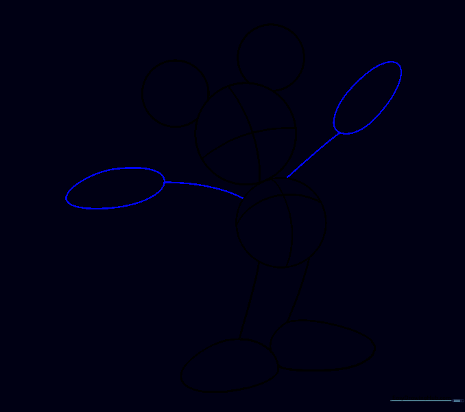 Curved lines extending from the body with ovals at the ends to represent arms and hands.