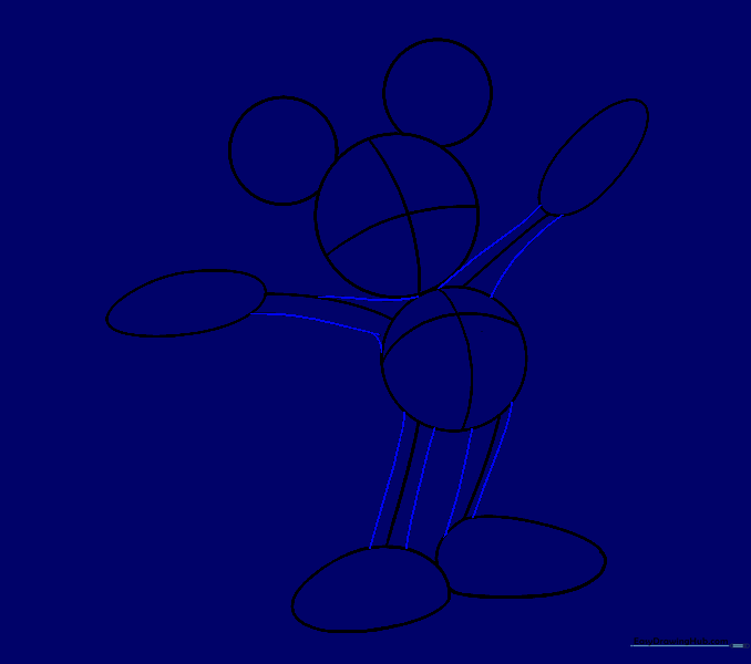 The limbs are now thickened with curved lines connecting the body to the hands and feet.