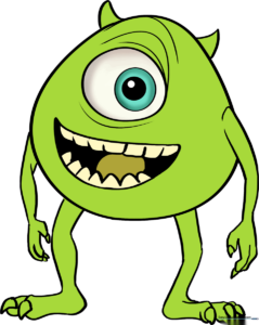 A vibrant, completed illustration of Mike Wazowski from Monsters, Inc.