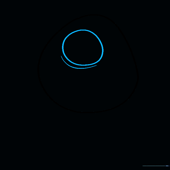 Drawing the large central oval for Mike's eye with a lower eyelid line.