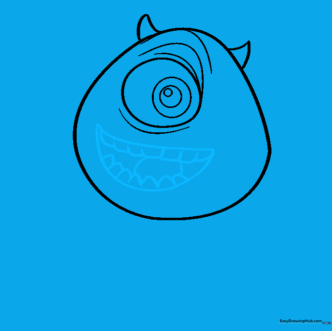 Drawing the wide, open mouth with teeth and a tongue.