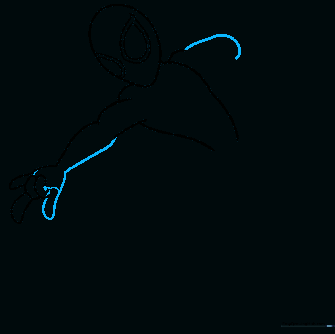 Refining the arm and hand anatomy with additional curved lines.
