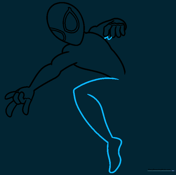Sketching the lower body and leg structure for a dynamic pose.