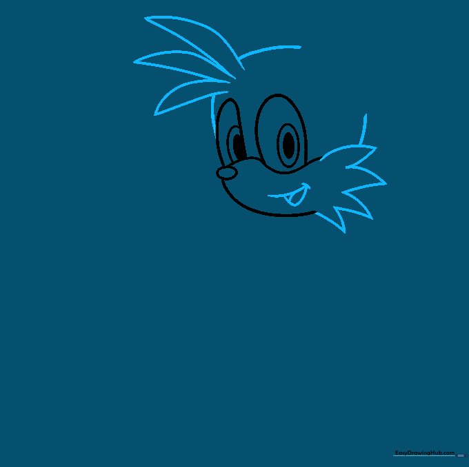 Pencil drawing showing the addition of a smiling mouth and jagged fur tufts around the cheeks.