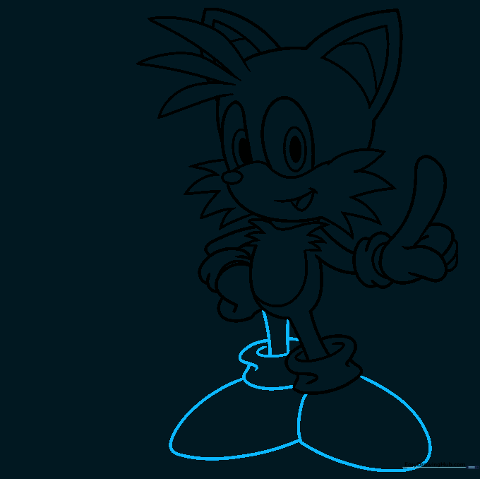 Pencil sketch detailing the character's shoes and lower leg structure.