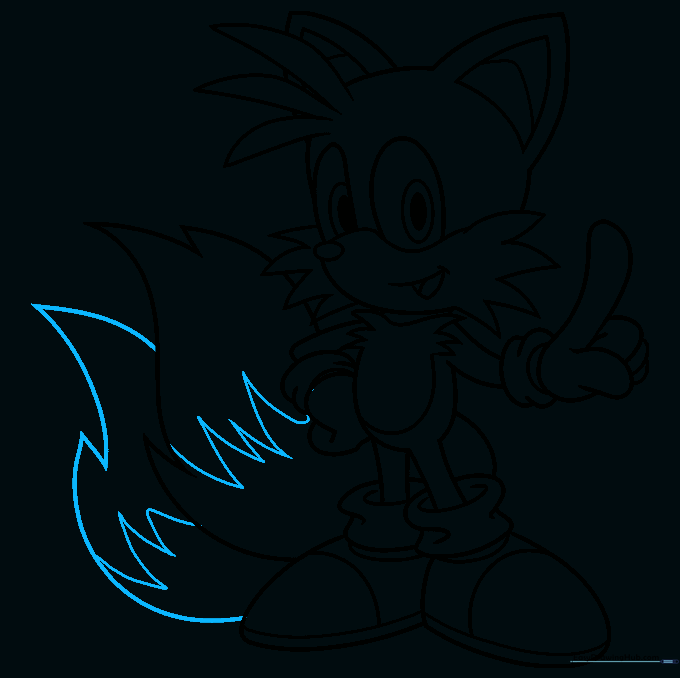 Pencil sketch showing both of Tails' iconic tails with added detail lines.