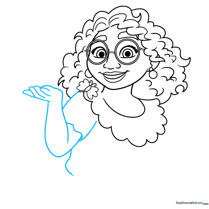 Adding the first arm and sleeve to the Mirabel character drawing.