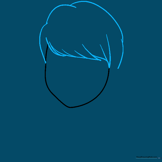 Drawing the hairline and bangs of Miraculous Ladybug using curved lines.