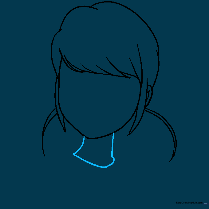 Drawing the neck connecting to the shoulders.