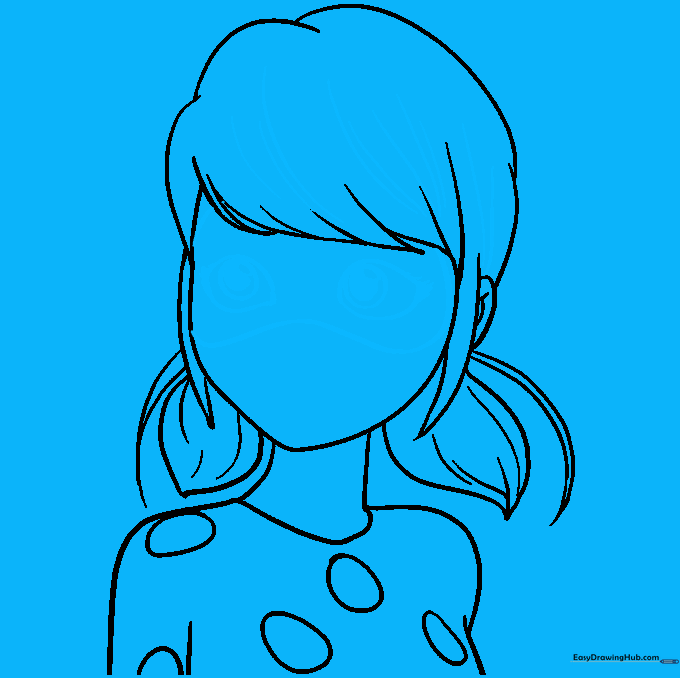 Detailed drawing of the eyes, eyelashes, and mask outline.
