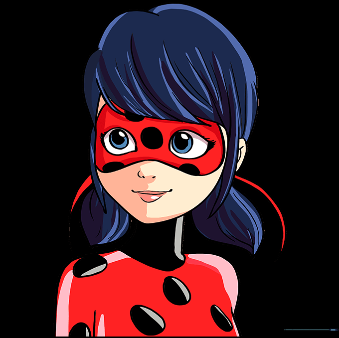 The finished, colored drawing of Miraculous Ladybug.