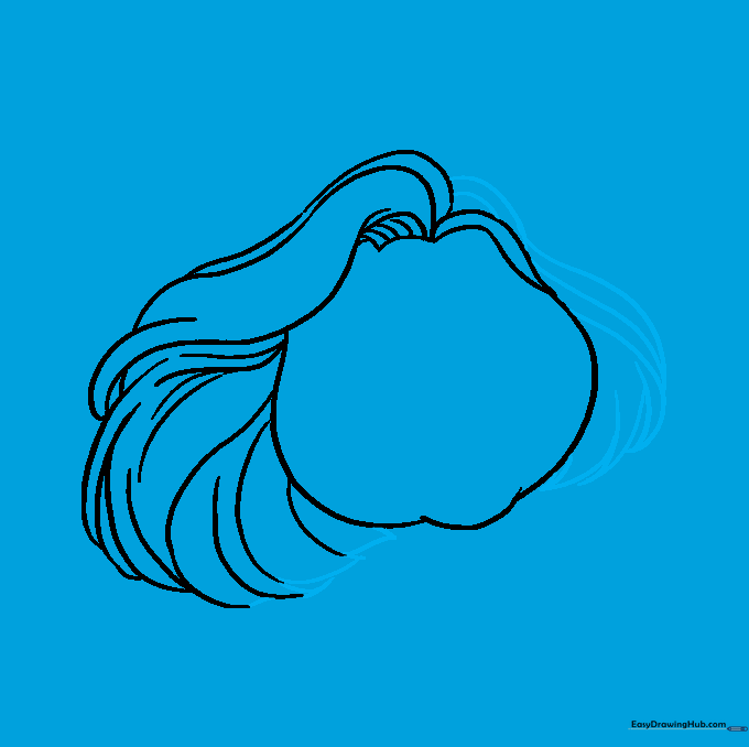 Sketch showing the completed outline of Miss Piggy's hair silhouette.