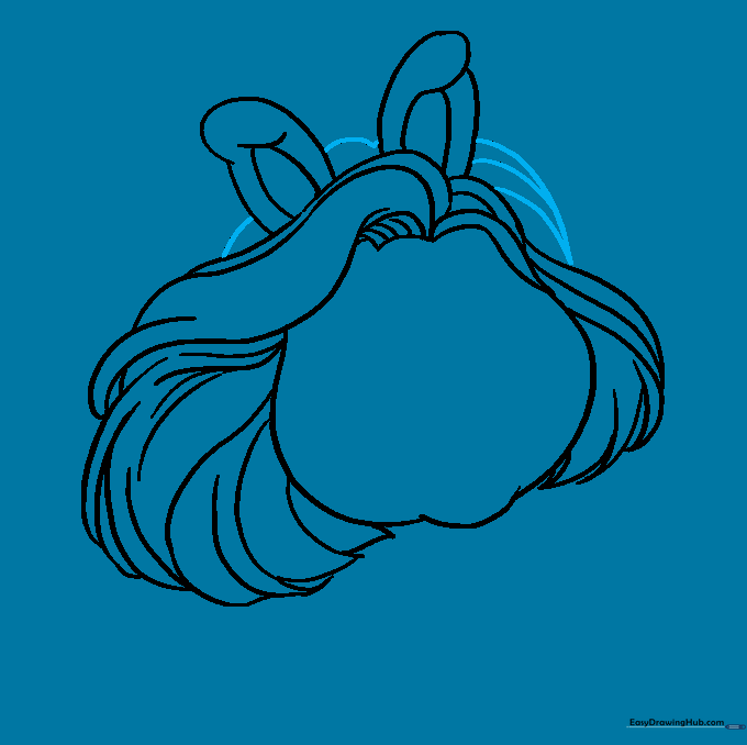 Sketch showing additional hair lines connecting behind the ears.