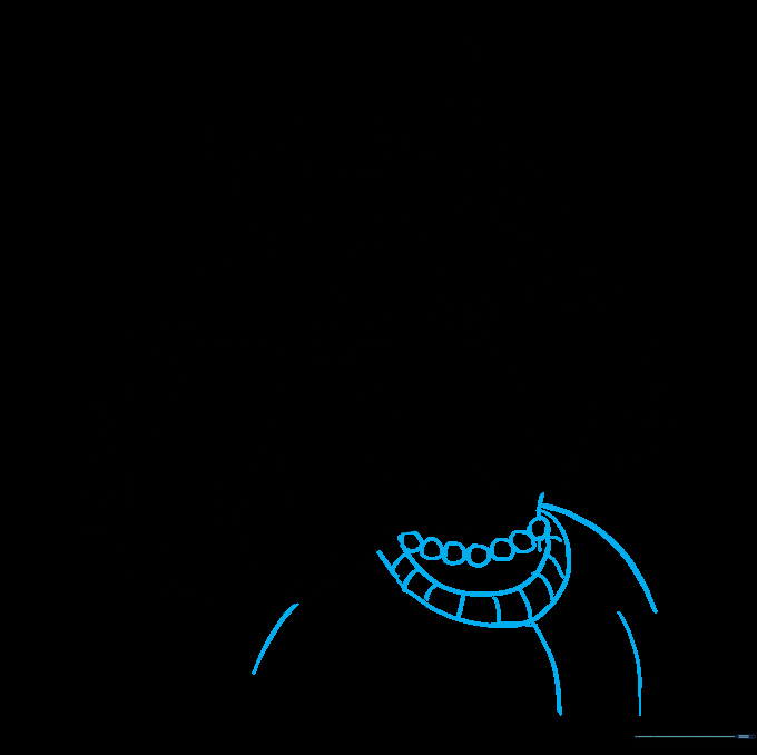 Sketch showing the neck, pearl necklace, and collar details.