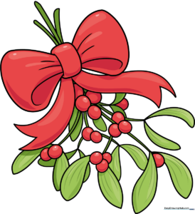 A festive, finished mistletoe illustration with a red bow, perfect for holiday-themed art projects.