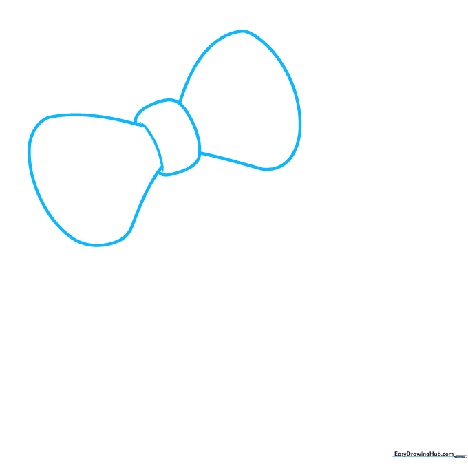 Pencil sketch of a simple bow outline for a mistletoe drawing, showing the center knot and two rounded side loops.