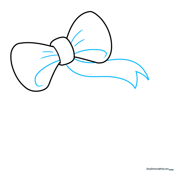 Drawing the ribbon tails hanging from the bow, featuring V-shaped ends to create a realistic fabric look.