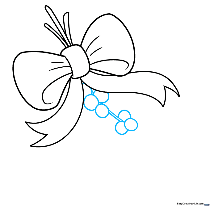 Sketching overlapping circles to form berry clusters along the stems of the mistletoe.