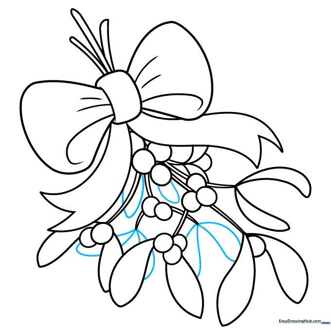 Finalizing the outline of the mistletoe drawing, ready for coloring.