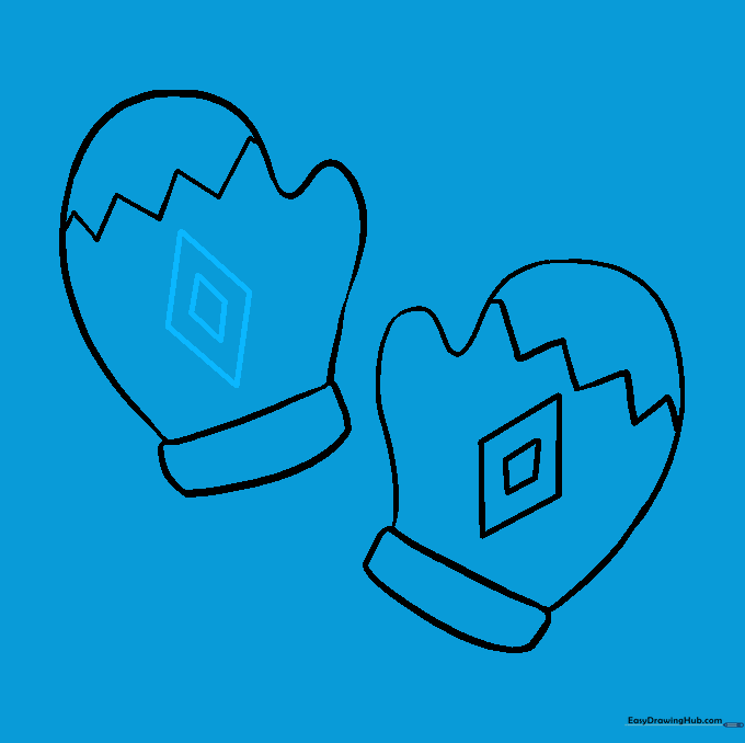 A large diamond shape drawn inside the main body of the right mitten.