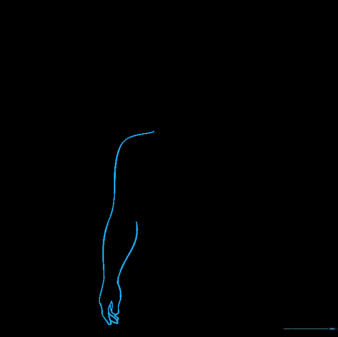 Sketch of Moana's extended arm showing the shoulder and hand position.