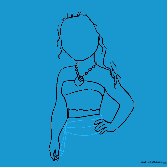 Drawing of Moana's skirt waistband and the start of the skirt fabric.