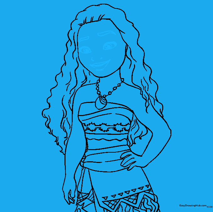 Close-up sketch of Moana's facial features including expressive eyebrows, eyes, nose, and mouth.