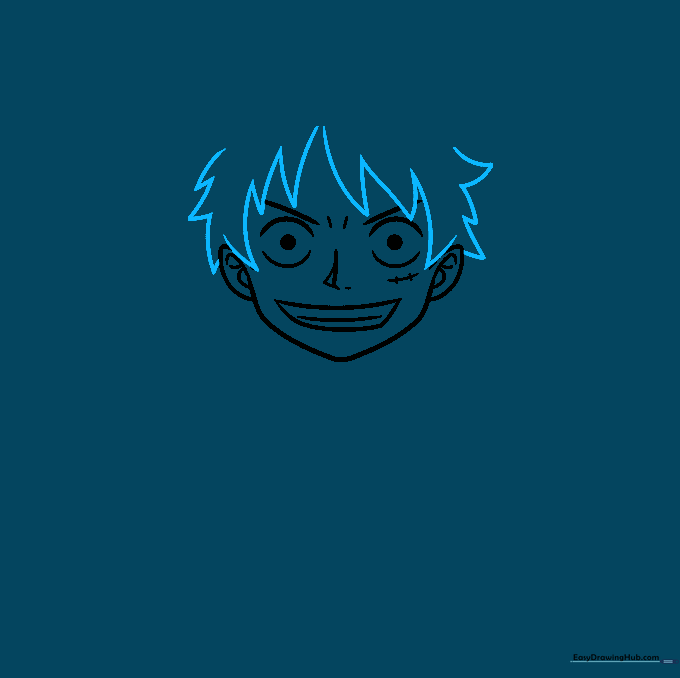 Luffy's head with spiky, manga-style hair added.