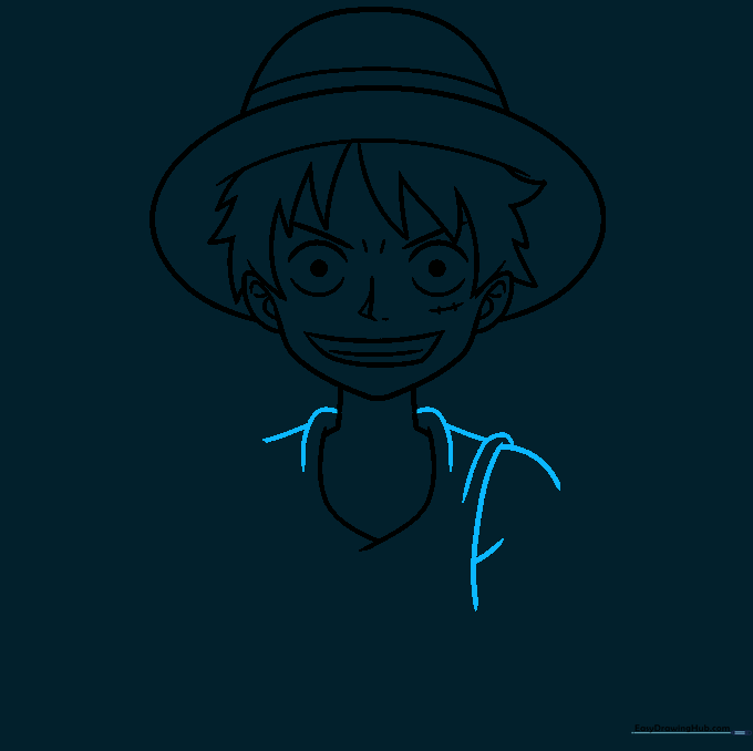 Luffy's torso and shoulder lines being developed.