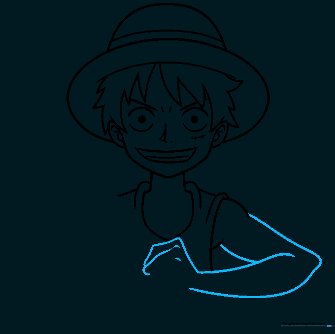 Luffy's arm and fist drawn in a dynamic pose.