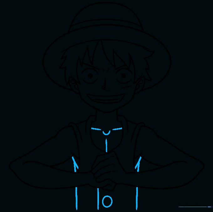 Luffy's torso details, including collarbone and shirt buttons.