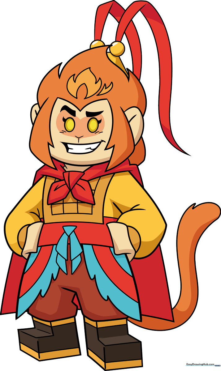 Colorful, finished drawing of Monkie Kid, showcasing his iconic outfit and spiky hair.