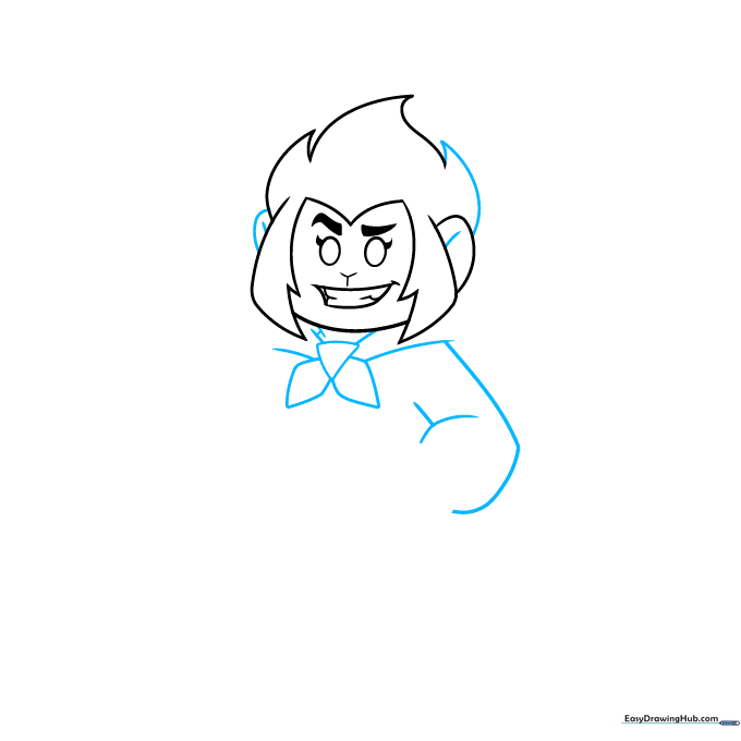 Monkie Kid drawing with the cape knot and arm structure added.
