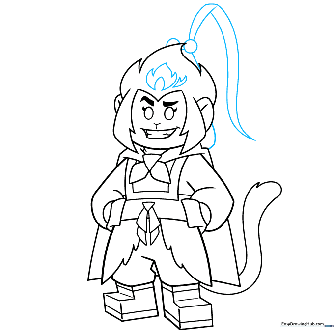 Monkie Kid drawing with the cape completed and the tail added.