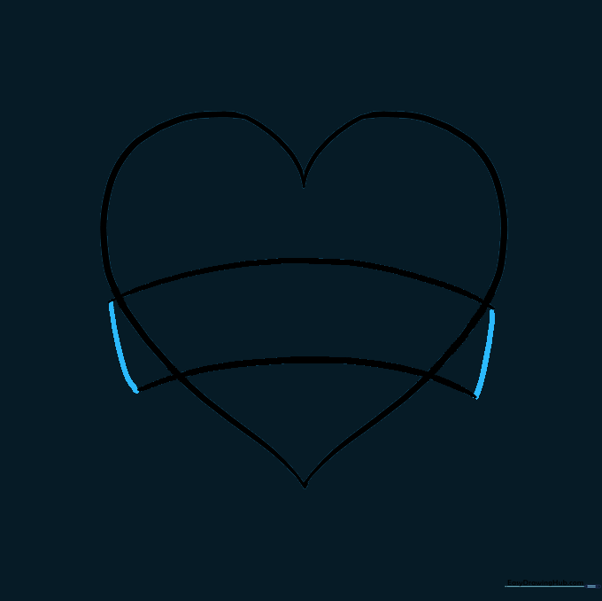 Banner ends closed with curved lines on the heart drawing.