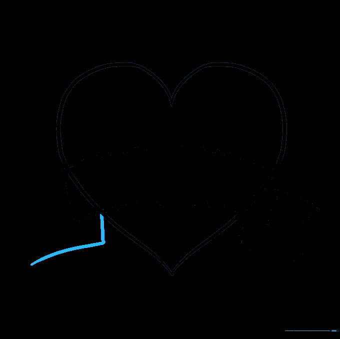Starting the second ribbon tail on the right side of the heart.