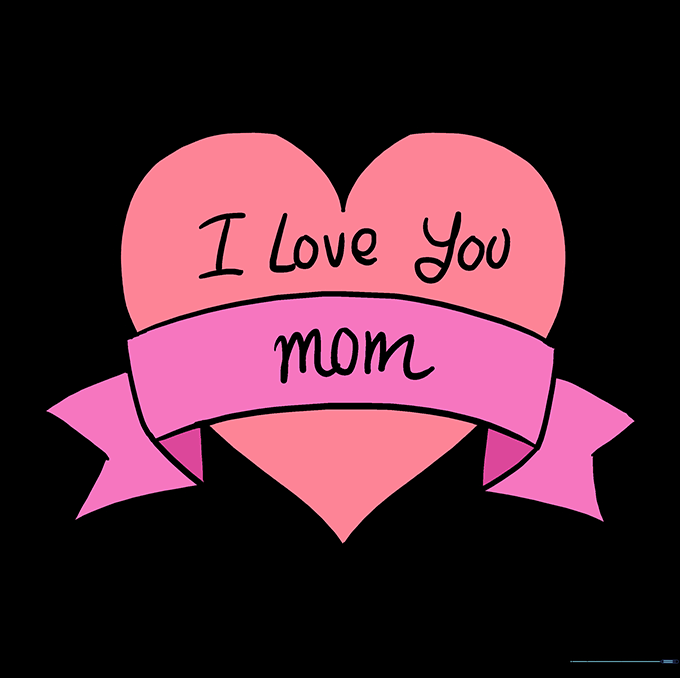 Fully colored Mother's Day heart drawing.