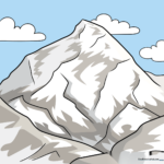 Colorful, completed illustration of Mount Everest, showcasing the peak and surrounding clouds.