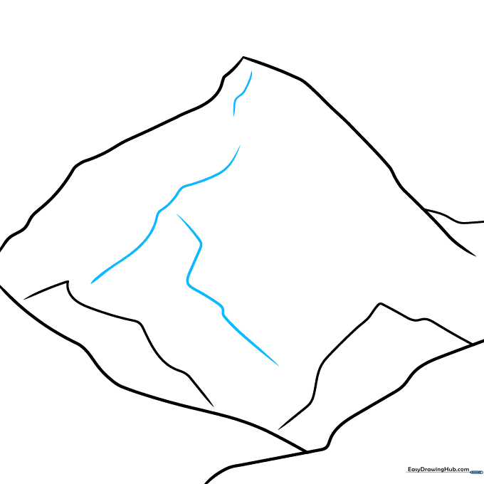Three wavy lines forming an upside-down Y shape on the side of the mountain.