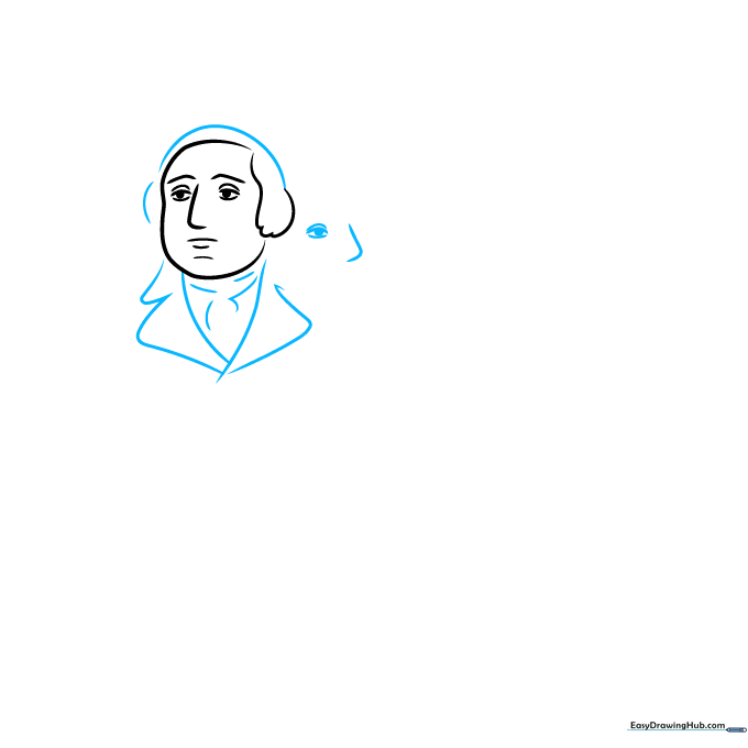 Drawing showing Washington's coat details and the start of Thomas Jefferson's profile.