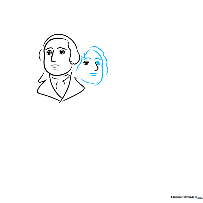 Detailed sketch of Thomas Jefferson's face added to the Mount Rushmore drawing.