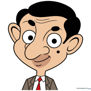 Finished illustration of Mr. Bean in his classic suit, ready for coloring.