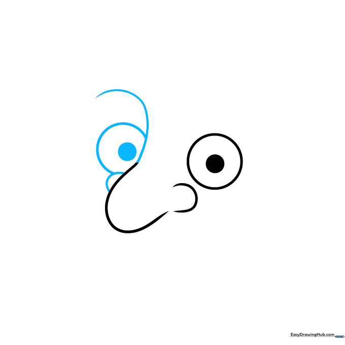 Drawing the second eye and brow ridge for Mr. Bean's face.