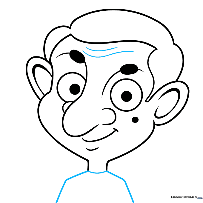 Adding forehead wrinkles and shoulder outlines to the drawing.