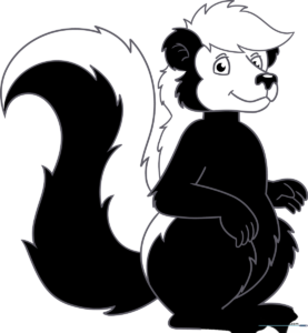 Colorful, finished illustration of Mr. Skunk from Little Bear.