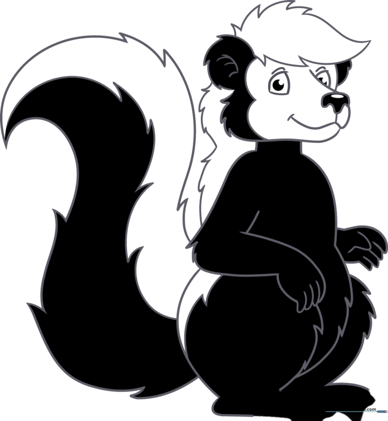 Colorful, finished illustration of Mr. Skunk from Little Bear.