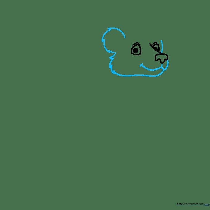 Drawing the ear and jawline of Mr. Skunk with jagged lines to represent fur texture.