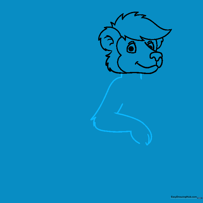 Sketching the neck and hand structure of Mr. Skunk with simple overlapping shapes.